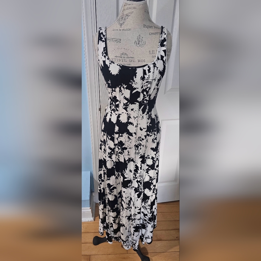 LOFT Black and White Floral Maxi Dress